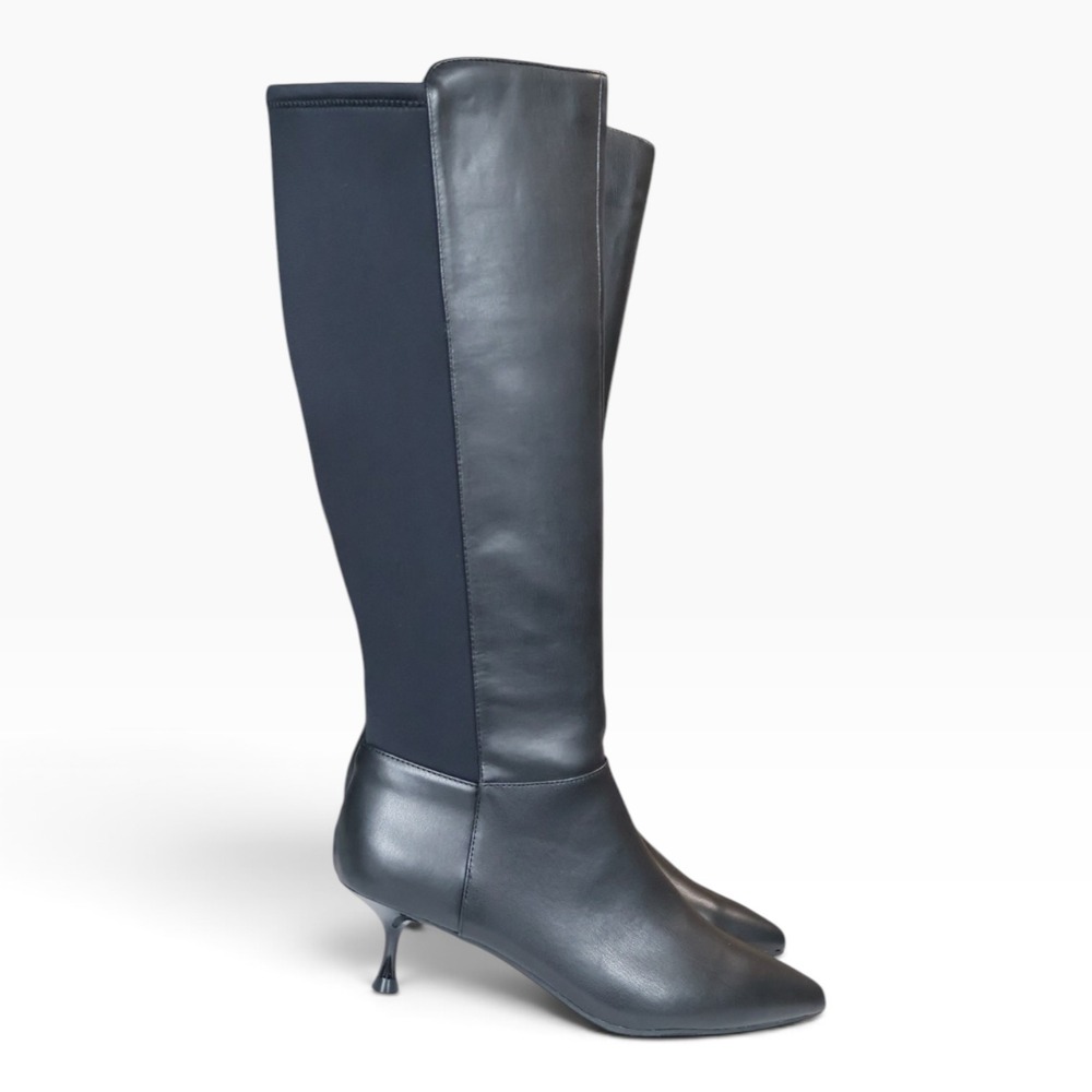 Black Pointed Knee High Boots Kitten Heel Zip Kenneth Cole Reaction Blossom 9